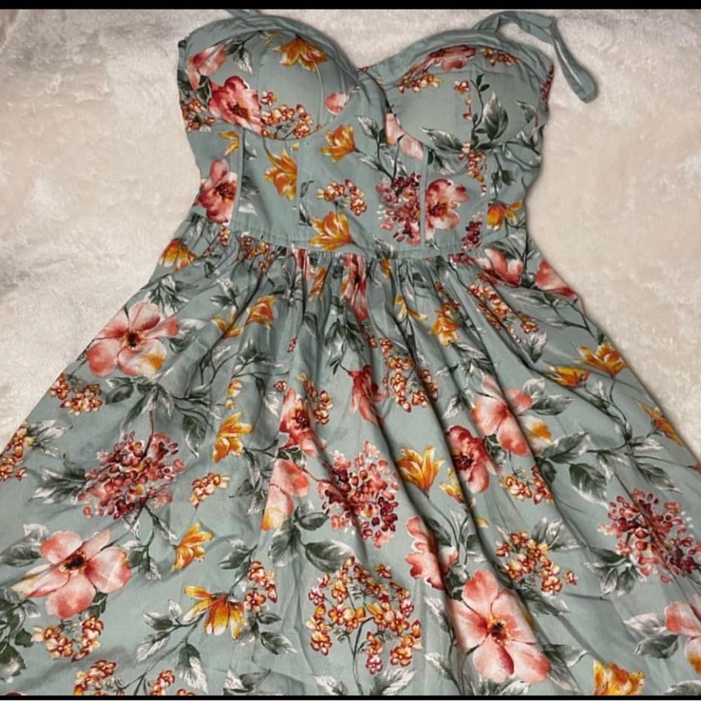 Fit and flow dress. Built in cups and has adjustable straps